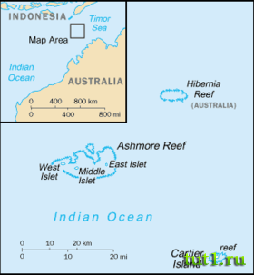 Острова Ашмор и Картье на карте мира
