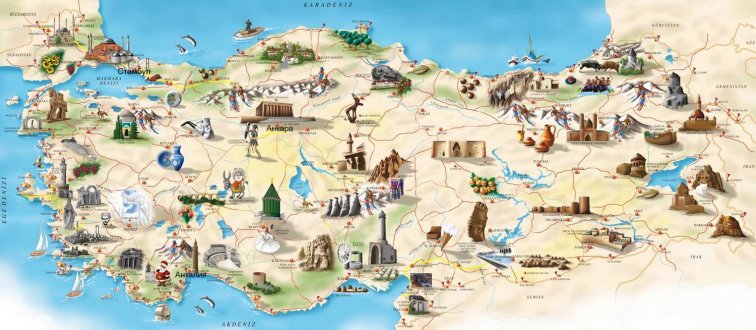 Турция - карта с достопримечательностями